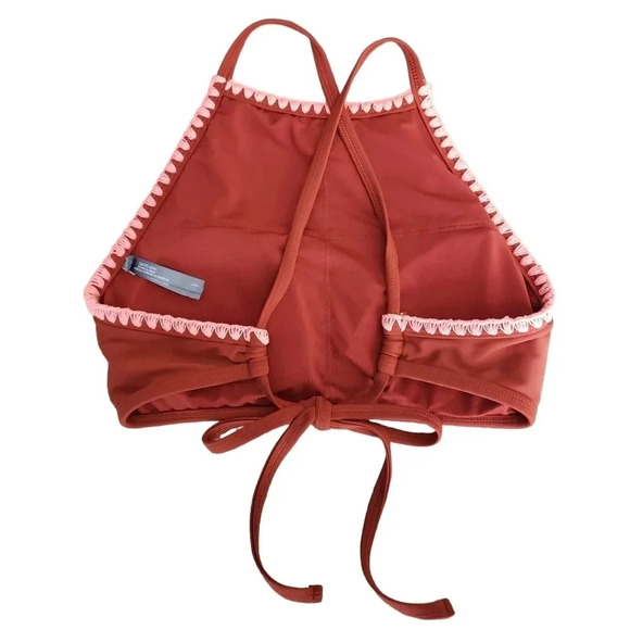 Aerie Crop Tankini Bikini Top Swimsuit Burnt Orange Halter Tie Back - Picture 3 of 10